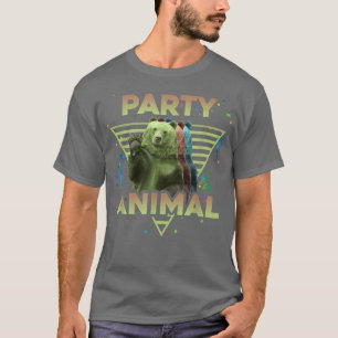 PARTY ANIMAL Funny Grizzly Bear Vintage 80s Vaporw T-Shirt