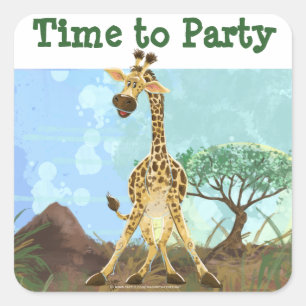 Party Animal Giraffe Quadratischer Aufkleber