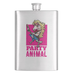 Party Animal Hair Metal Glam Rock Unicorn Cartoon Flachmann