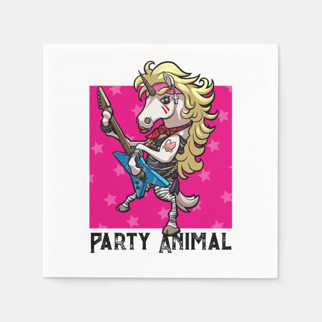 Party Animal Hair Metal Glam Rock Unicorn Cartoon Serviette (Vorderseite)