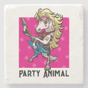 Party Animal Hair Metal Glam Rock Unicorn Cartoon Steinuntersetzer