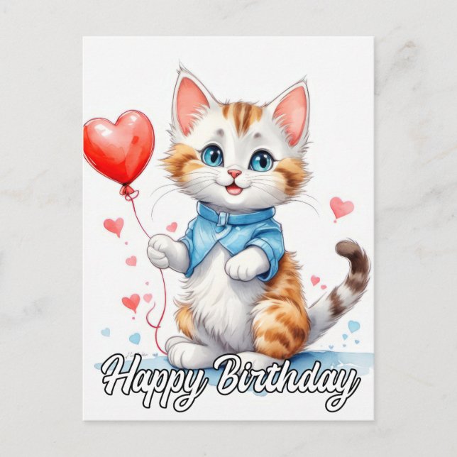 Party Animal Kitty Cat - Happy Birthday Postkarte (Vorderseite)