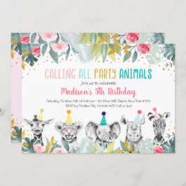 Party Animal Pink Gold Safari Geburtstag Einladung