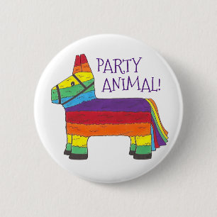 Party ANIMAL Rainbow Donkey Piñata Birthday Fiesta Button