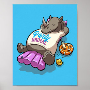 Party Animal Rhino Aufblasbare Matratze Cartoon Poster