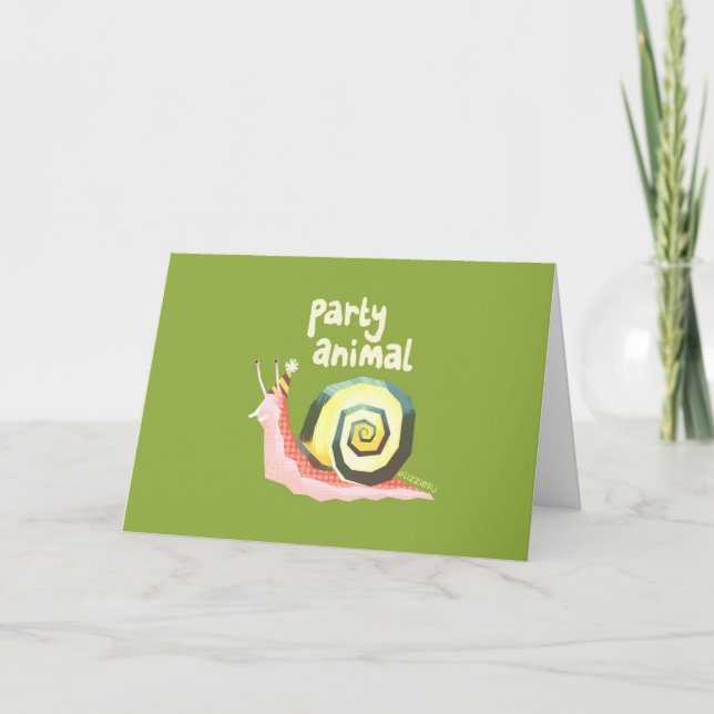 Party animal snail greetings card (green) karte (Vorderseite)