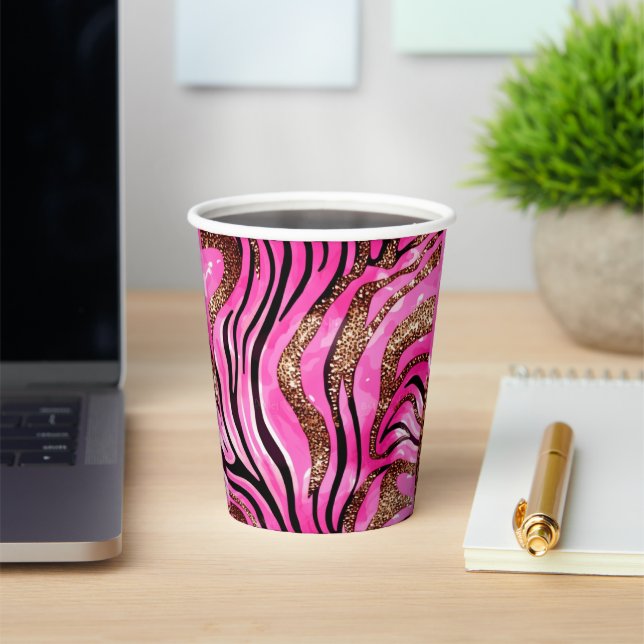 Party Animal Tiger Print Paper Cup, rosa Glitzer Pappbecher (InSitu)