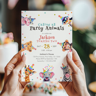 Party Animals 2. Geburtstags-Safari-Thema Einladung