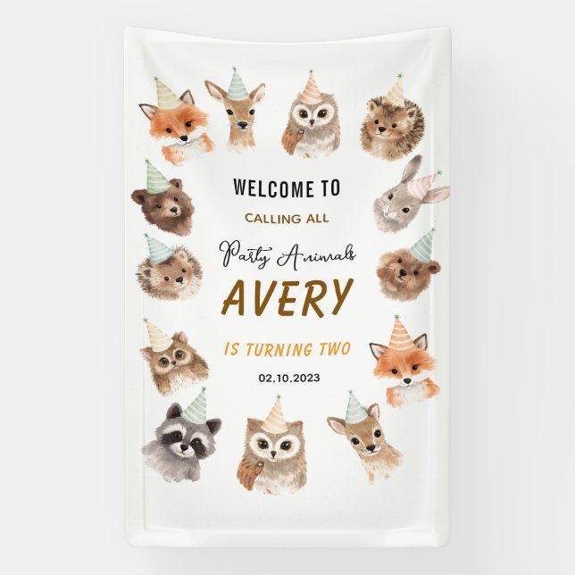 Party Animals 2nd Birthday | Cute Jungle Animal Banner (Vertikal)