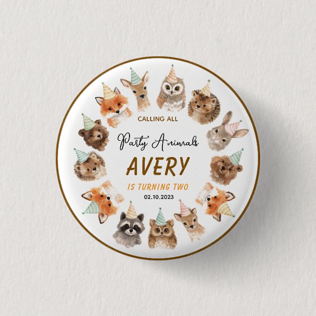 Party Animals 2nd Birthday | Cute Jungle Animal Button (Vorderseite)