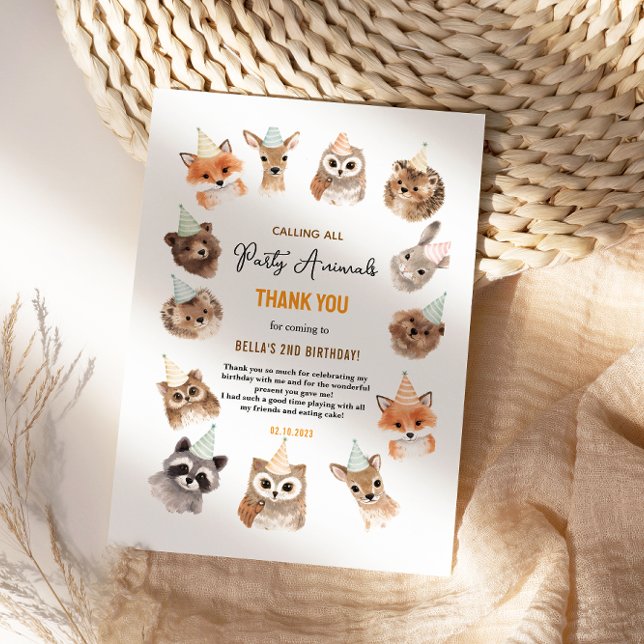 Party Animals 2nd Birthday | Cute Jungle Animal Dankeskarte (Party Animals 2nd Birthday | Cute Jungle Animal Thank You Card
)