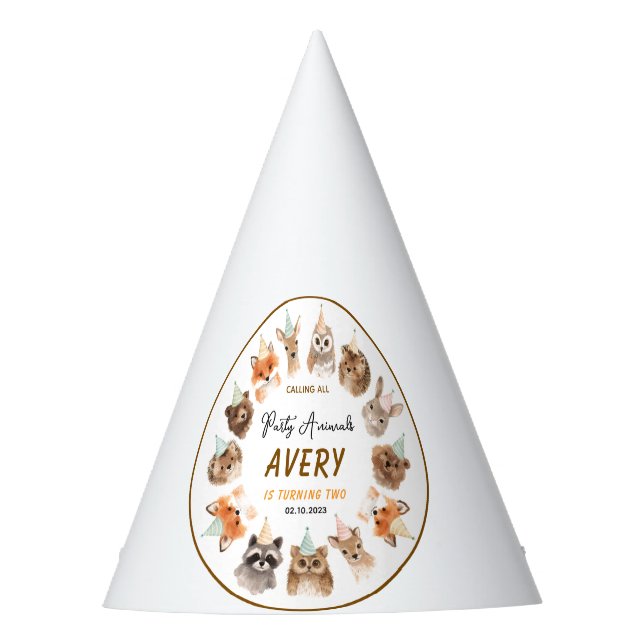 Party Animals 2nd Birthday | Cute Jungle Animal Partyhütchen (Vorderseite)