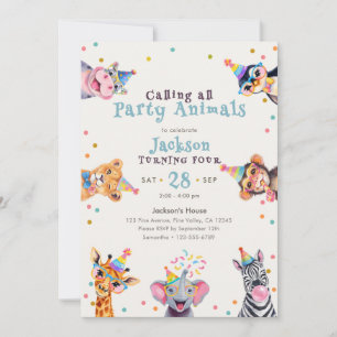 Party Animals 4. Geburtstag Kinder Safari Einladung