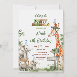 Party Animals 6. Geburtstagseinladung | Safari Ani Einladung