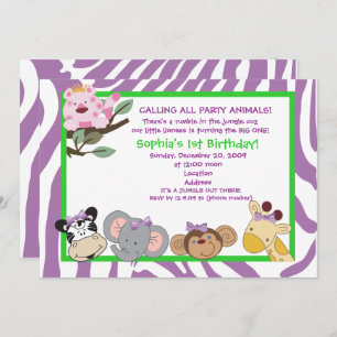 PARTY ANIMALS Baby Girl 1. Geburtstag Jungle 12x18 Einladung