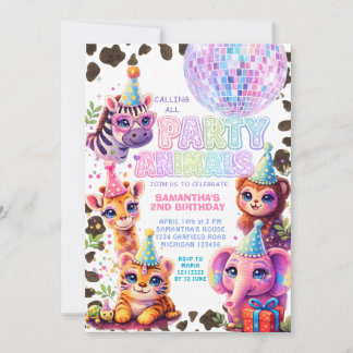 Party Animals Birthday Invitation | Rainbow Disco Einladung