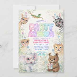 Party Animals Birthday Invitation | Rainbow Safari Einladung