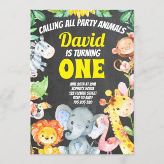 Party Animals Boy Birthday Safari Chalkboard Einladung