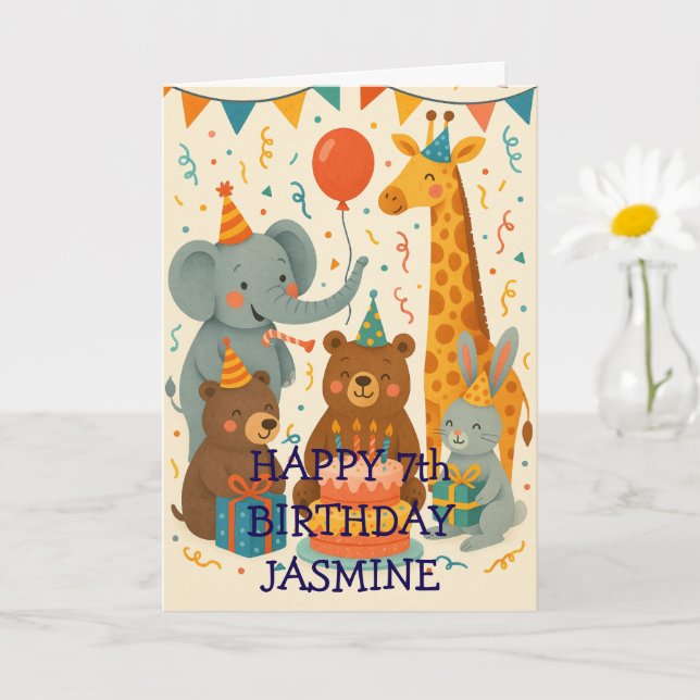 Party Animals Celebrating a Birthday Custom  Karte (Kleine Pflanze)