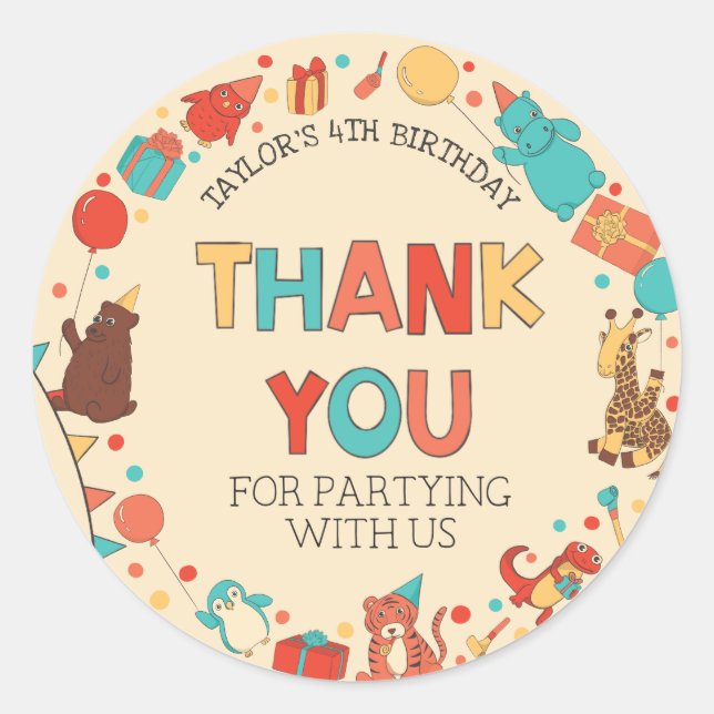 Party Animals Danke Geschenk  Runder Aufkleber (Vorderseite)