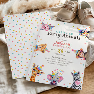 Party Animals Erster Geburtstag Safari Thema Einladung