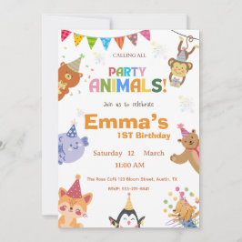 Party Animals First Birthday Invitation Einladung