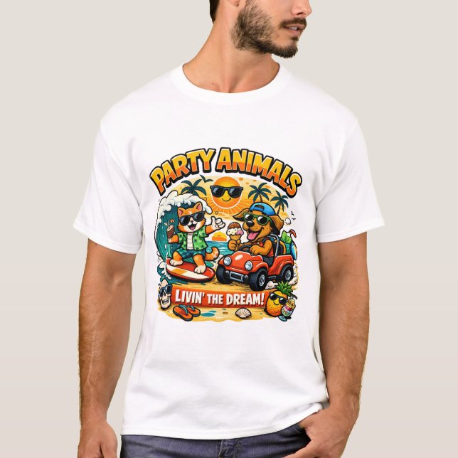 Party Animals Funny Cartoon T-Shirt  (Vorderseite)