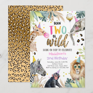 Party Animals Girl Safari 2. Geburtstag Einladung