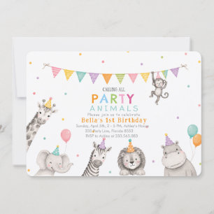 Party Animals Safari 1. Geburtstagseinladung Mädch Einladung