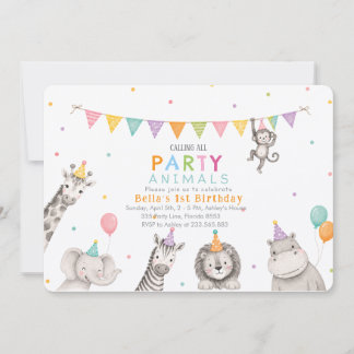 Party Animals Safari 1. Geburtstagseinladung Mädch Einladung