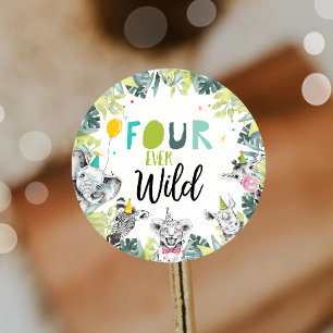 Party Animals Safari Boy Vier pro Wild Geburtstag Runder Aufkleber