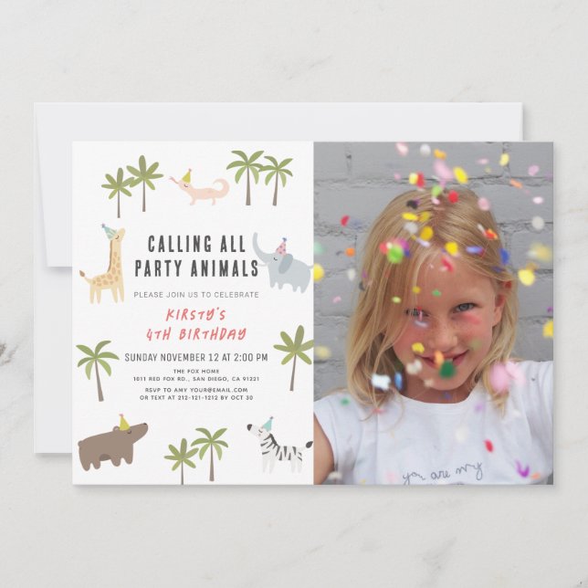 Party Animals Safari Foto Kindergeburtstag Einladung (Vorderseite)