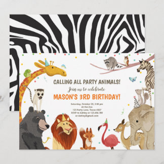 Party Animals Safari Girl Boy Animals Geburtstag Einladung