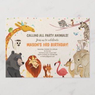 Party Animals Safari Girl Boy Animals Geburtstag Einladung