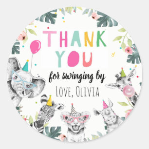 Party Animals Safari Girl Pink Danke Wild Runder Aufkleber