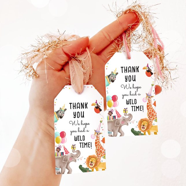 Party Animals Safari Girl Pink Danke Wild Time Geschenkanhänger (Von Creator hochgeladen)