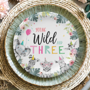 Party Animals Safari Girl Pink Dritter Geburtstag Pappteller