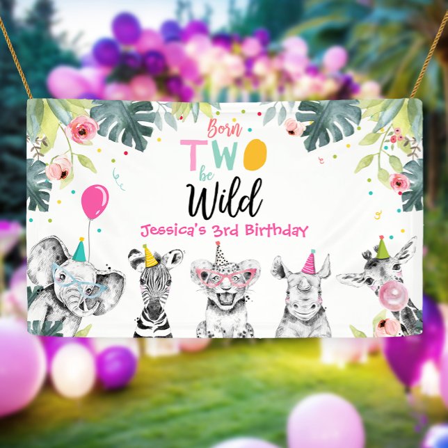 Party Animals Safari Girl Two Wild Pink Hintergrun Banner (Von Creator hochgeladen)
