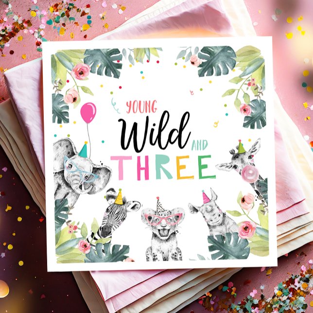 Party Animals Safari Girl Young Wild and Three Serviette (Von Creator hochgeladen)