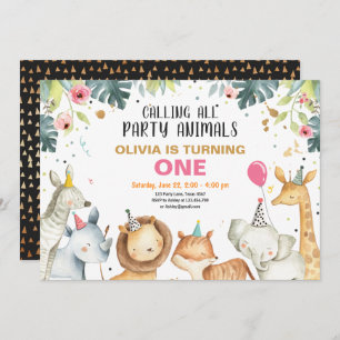 Party Animals Safari Gold Girl Tiere Geburtstag Einladung