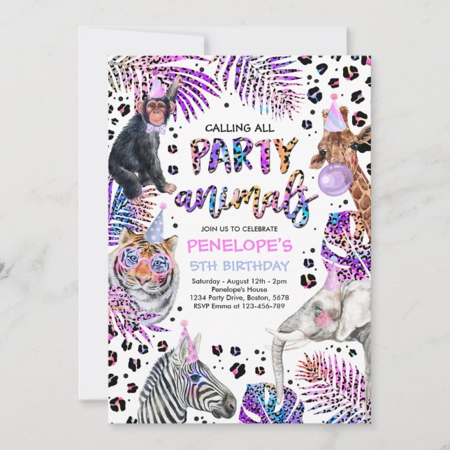 Party Animals Safari Rainbow Cheetah Birthday Einladung (Vorderseite)
