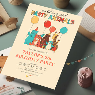 Party Animals Tiger, Pinguin, Giraffe Geburtstag Einladung