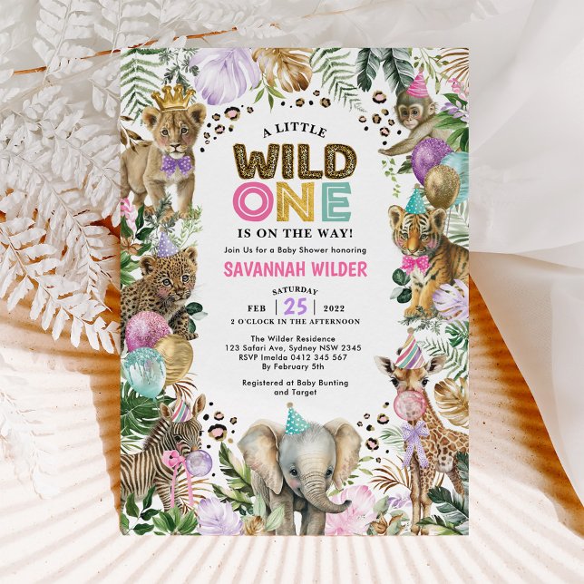 Party Animals Wild Safari Pink Lilac Baby Dusche I Einladung (Von Creator hochgeladen)