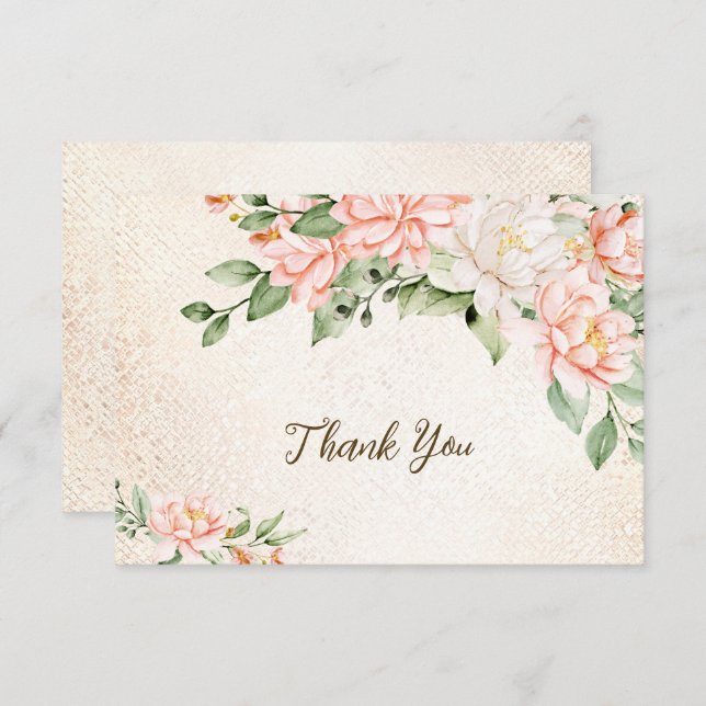 Party Aquarell Peach Weiße Blume Elegante Dankeskarte (Vorne/Hinten)