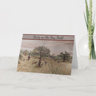 Party auf der geflochtenen Hay Field Holiday Card Feiertagskarte