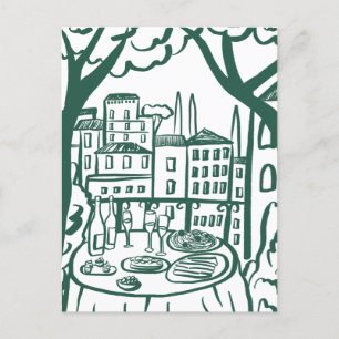 Party auf der Terrasse Whimsical City Hand Drawn Postkarte