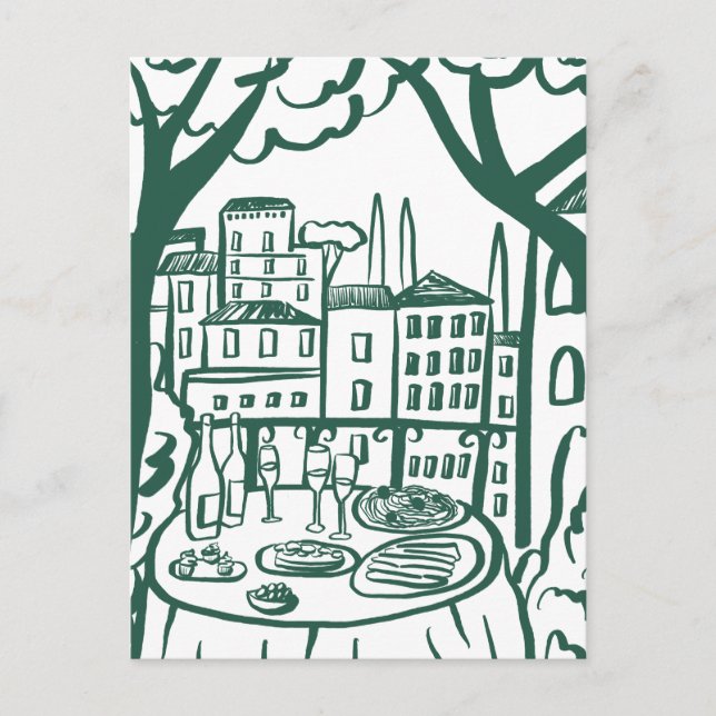 Party auf der Terrasse Whimsical City Hand Drawn Postkarte (Vorderseite)