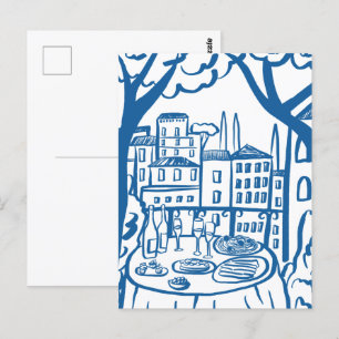 Party auf der Terrasse Whimsical City Handgezeichn Postkarte