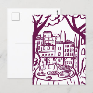 Party auf der Terrasse Whimsical City Handgezeichn Postkarte