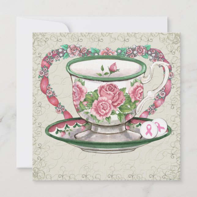 Party aus rosa Ribbon süßem Tee - SRF Einladung (Vorderseite)